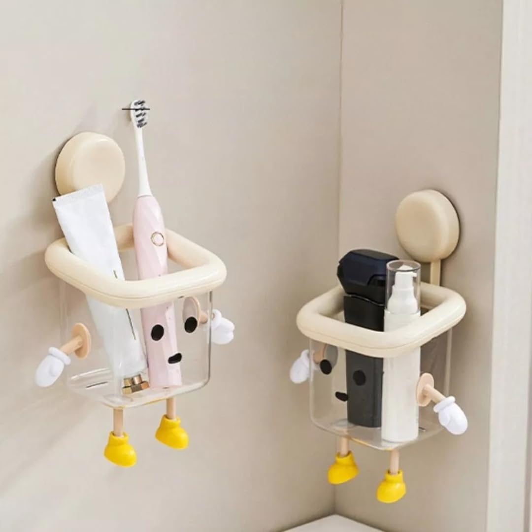 Multi-Purpose Wall-Mounted Bathroom Storage Organizer | Drill-Free Strong Adhesive Installation | Durable Water-Proof Cute Transparent Emoji Design (PACK OF 1)