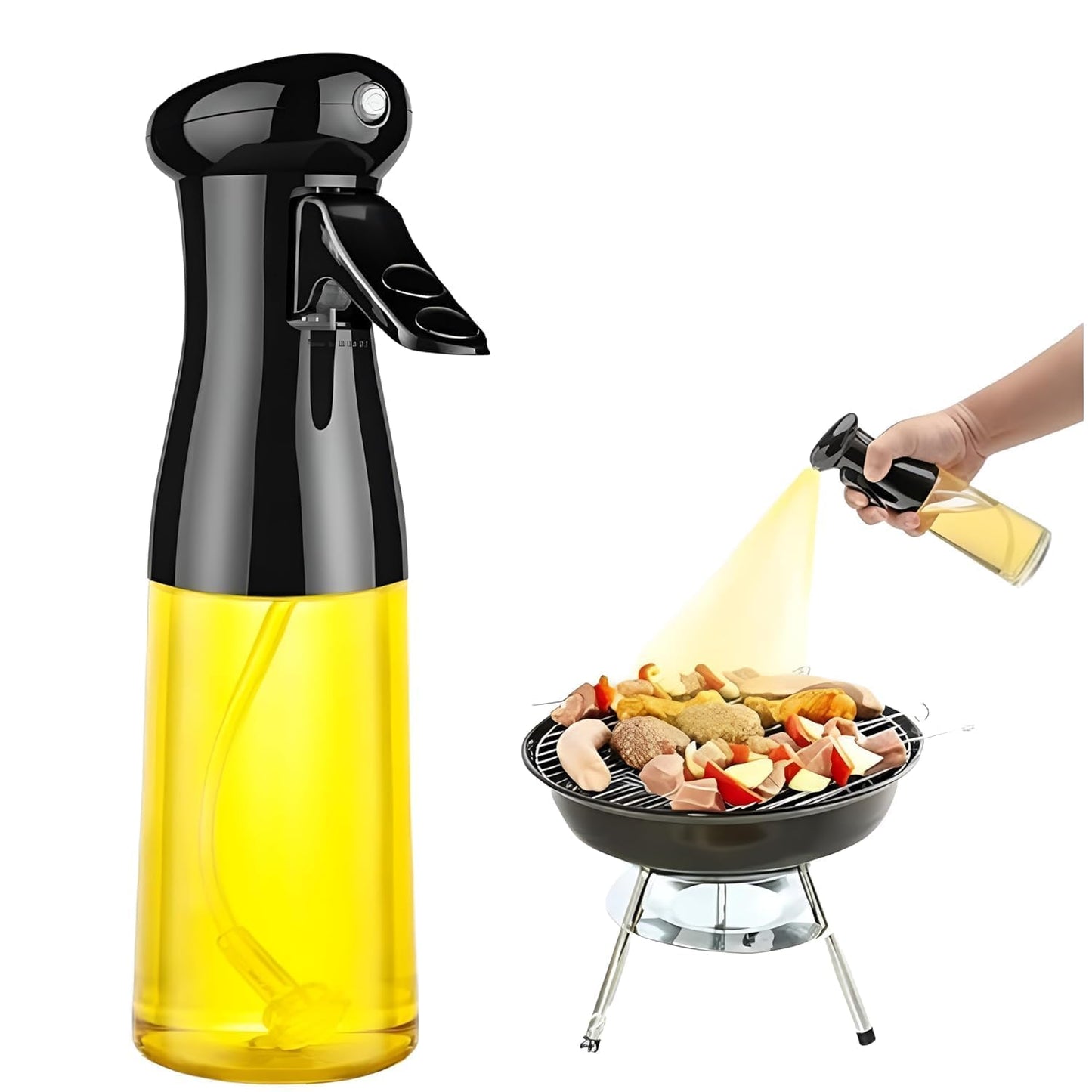 Vasukie 2-in-1 Olive Oil Sprayer and Dispenser Bottle for Kitchen | 500ml Glass Oil Bottle with Premium Nozzle | Cooking Oil Sprayer for Healthy Cooking and Salad Making (Spray Bottle)