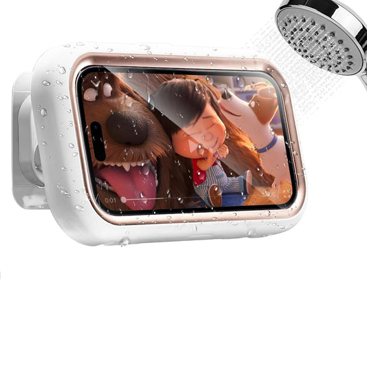 Bathroom Phone Holder for 6.8'' Phone Waterproof Anti-Fog Wall Phone Holder with Ultra Slim TPU Touch Screen 360 ° Rotatable Phone Holder Case No Drill Wall Phone Holder