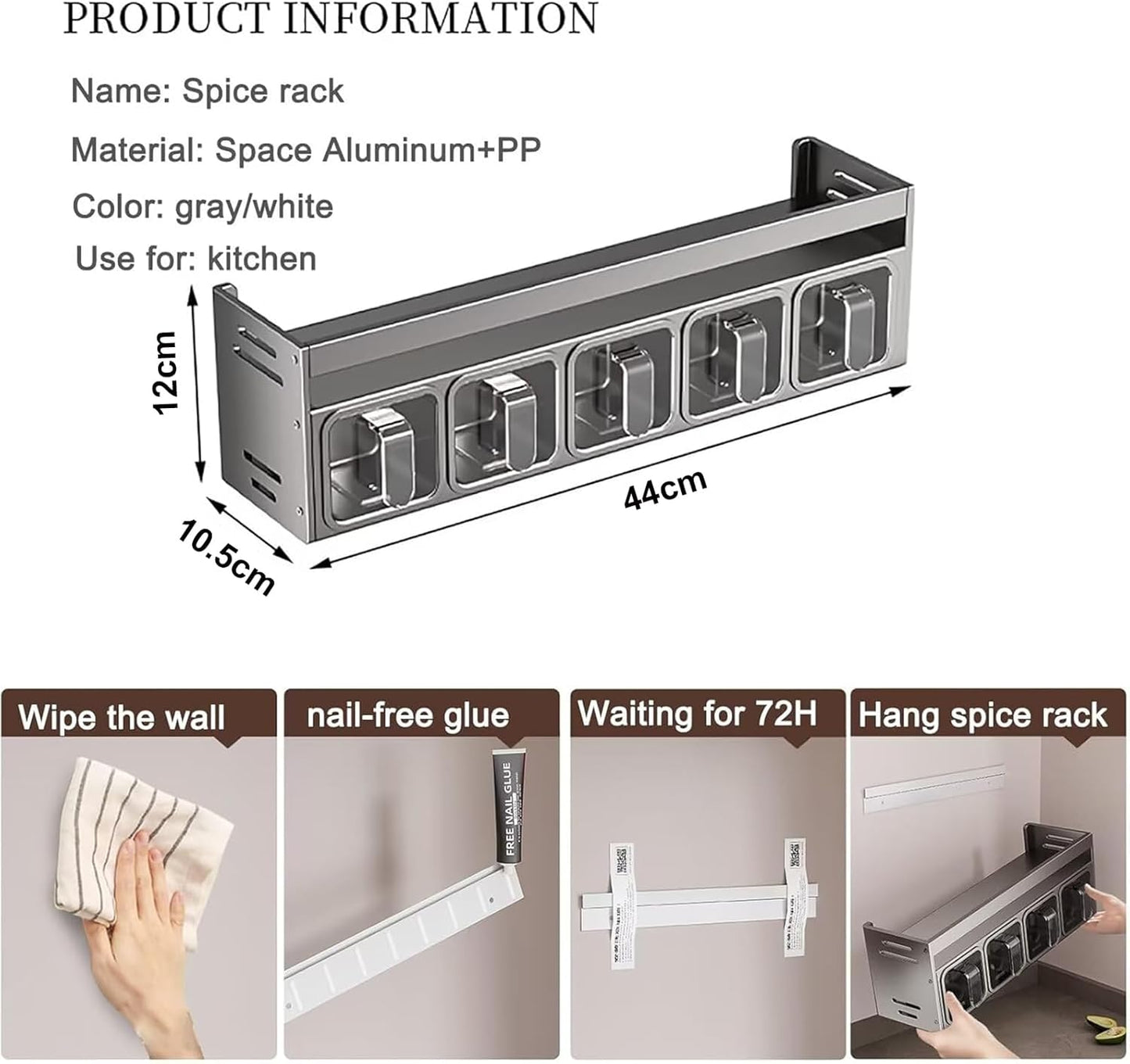 House of Quirk Stainless Steel Kitchen Accessories Organizer 5 Jars - Condiment Rack Holder, Wall Mounted & Countertops Seasoning Organizer Household Containers Shelf with Spoons (White)