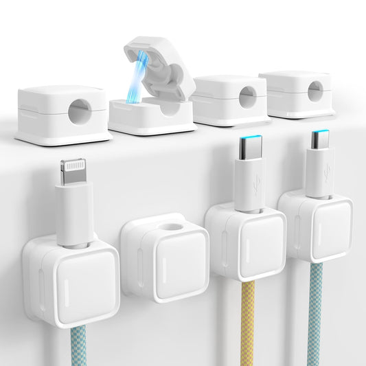 Cord Organizer Holder, 6 Pack Magnetic Desk Cable Clips Management, Hide Phone Charging Cable Keeper, Strong Adhesive Wire Charger Holder for Nightstand, Kitchen Appliances, Office Supplies