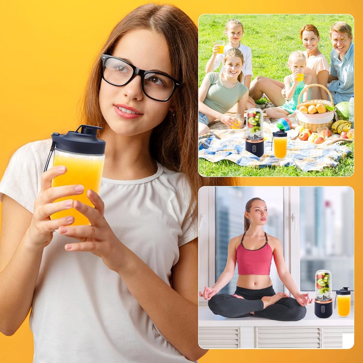 Portable Blender Electric Juicers Fruit Mixers USB Rechargeable Smoothie Mini Personal Juicer 6 Blades 3Gears With 1500 Mah Rechargeable Battery-Smoothie Blender(Blue)
