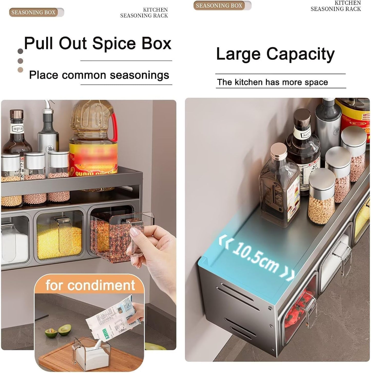 House of Quirk Stainless Steel Kitchen Accessories Organizer 5 Jars - Condiment Rack Holder, Wall Mounted & Countertops Seasoning Organizer Household Containers Shelf with Spoons (White)