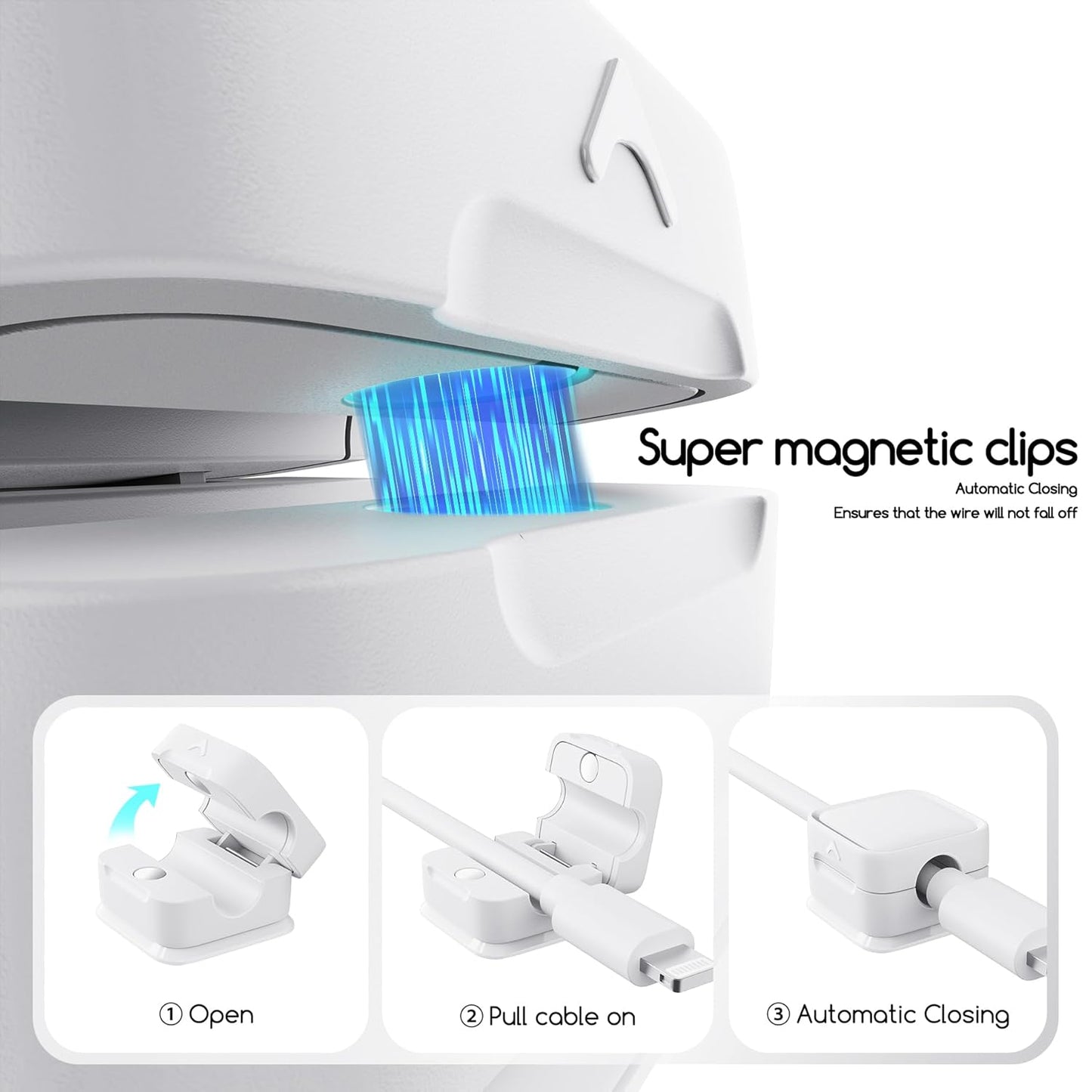 Cord Organizer Holder, 6 Pack Magnetic Desk Cable Clips Management, Hide Phone Charging Cable Keeper, Strong Adhesive Wire Charger Holder for Nightstand, Kitchen Appliances, Office Supplies