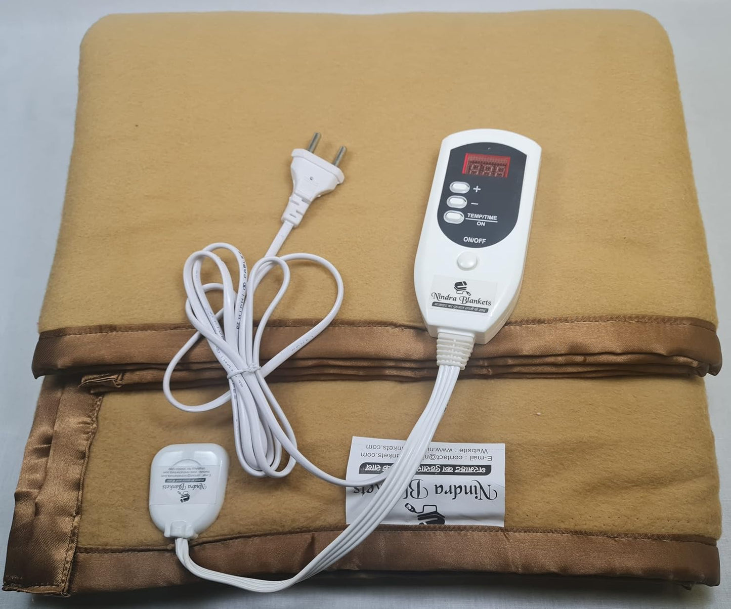 Nindra Electric Blanket Bed Warmer with Automatic Heat Settings Super Soft Electric Heating Blanket Single Bed Size (150cms x 75CMS) Made in India-(Camel/Blue/Brown/Maroon) (Camel)