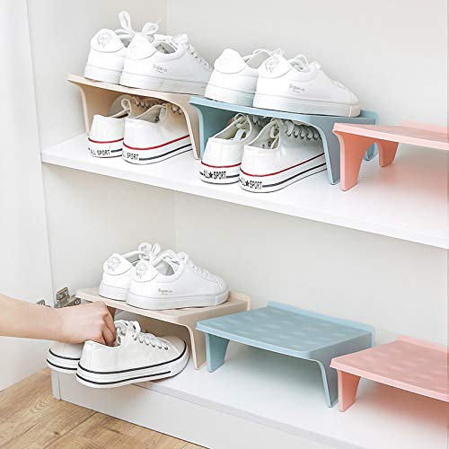 Plastic Shoe Organizer Stand Space Saver Shoe Storage Rack Double Layer Free Standing Shoe Slipper Stacker Shelf (Multicolour, Pack of 10)