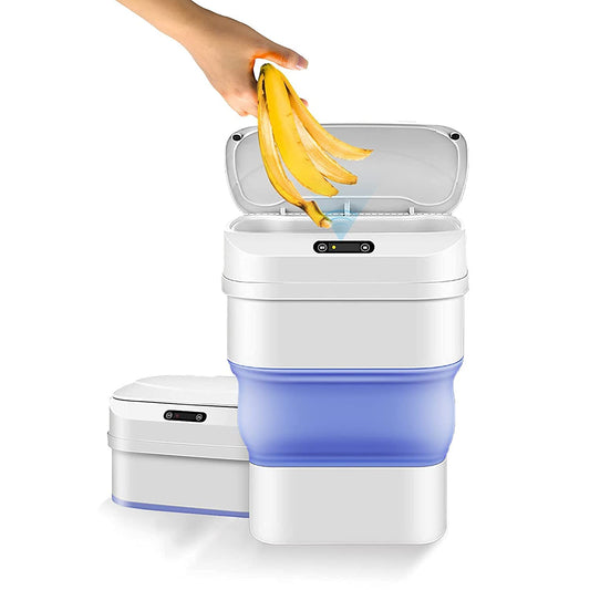 Motion Sensor Trash Can with Lid, 17.5 L Foldable Automatic Garbage Can, Touchless Plastic Smart Trash Bin for Toilet Bedroom Office Kitchen Living Room