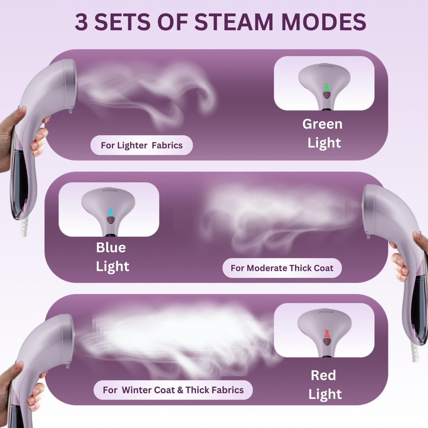 Handheld Garment Steamer for clothes, steam iron press, easy vertical horizontal steaming, steamer for ironing clothes, 24g/min high steam 1800 Watt, 110 ml, 15-sec Fast Heating (Purple)