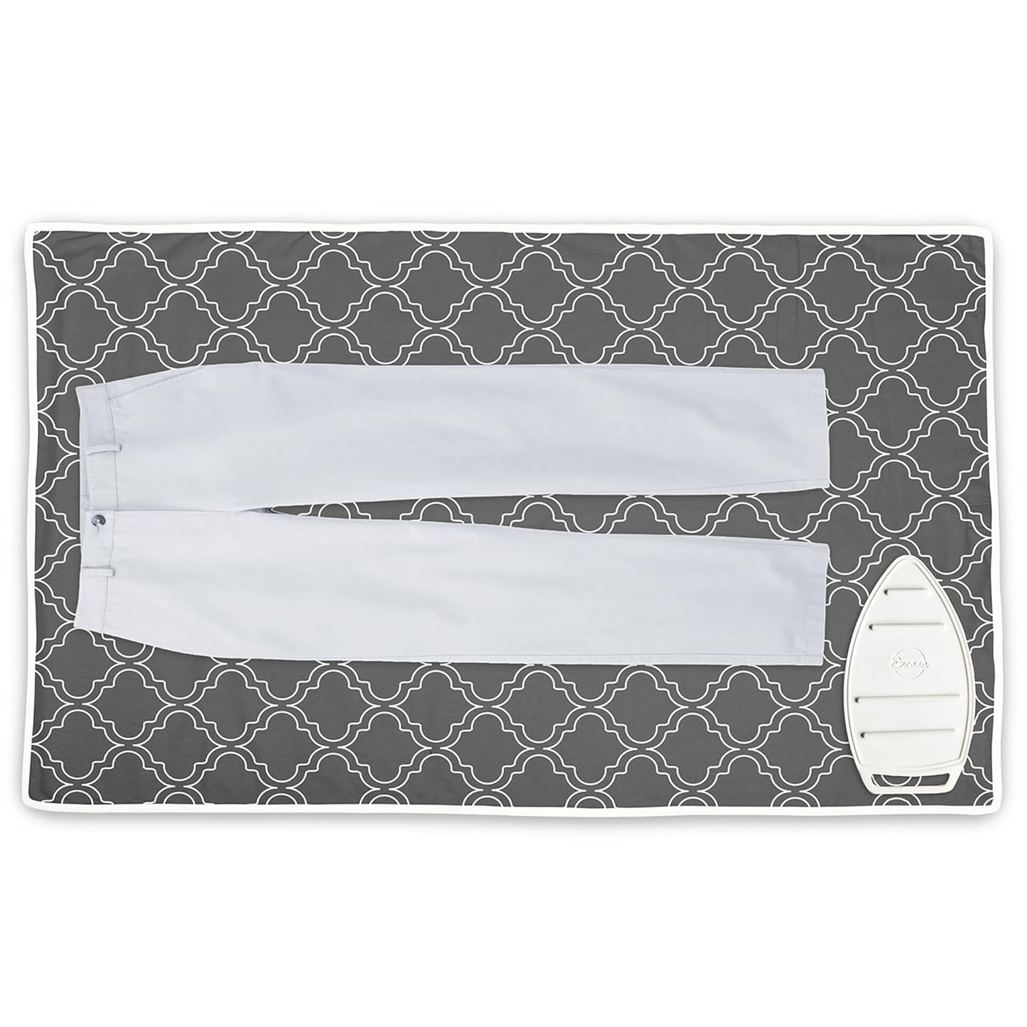 Ironing Mat (Large 120x70 cm) with 3mm Felt Padding, Silicone Iron Rest Protector, Steam Press on Table, Bed, Portable, Heat Reflective, Foldable, Washable, Printed - Grey Tiles