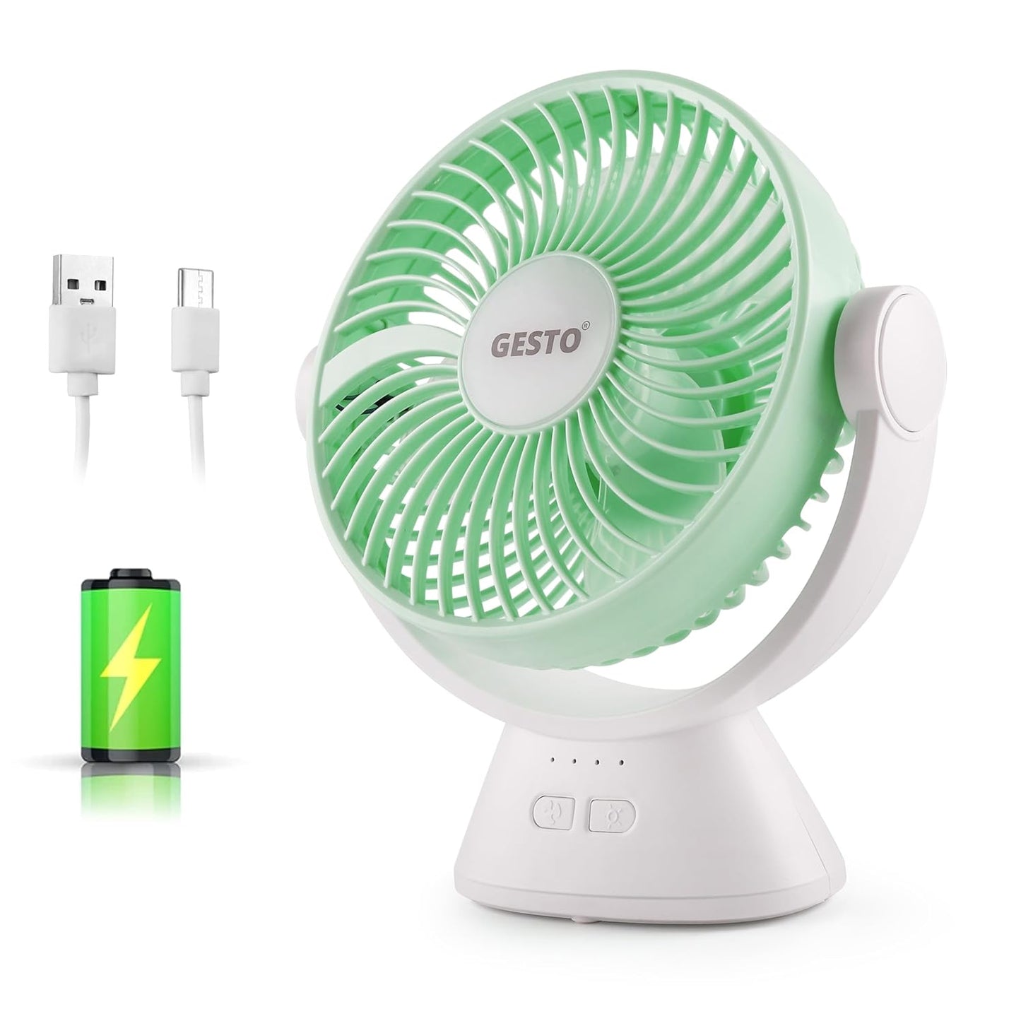 7.8 Inch High Speed Rechargeable Table Fan for Home – USB Charging Battery Fan With Led Light | 2400mAh Battery for Upto 8 Hrs. Runtime | 3 Speed Modes Portable fan for Home,Office,Kitchen-Green