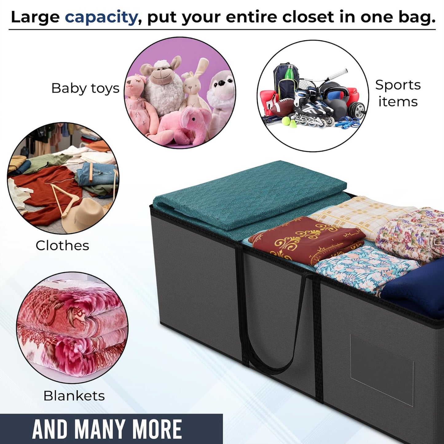 Durable Jumbo Storage Bags For Clothes Large With Zip & Handles | Packers & Movers Under Bed Storage Organizer Box for Clothes Blanket & Toys | Dark Grey
